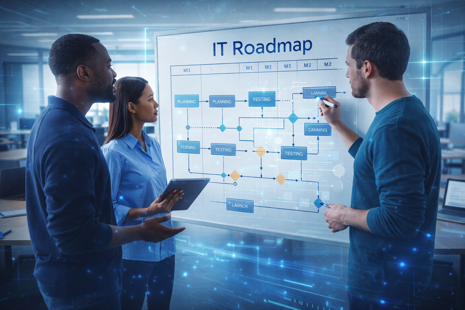 Business leaders collaborating on an IT roadmap